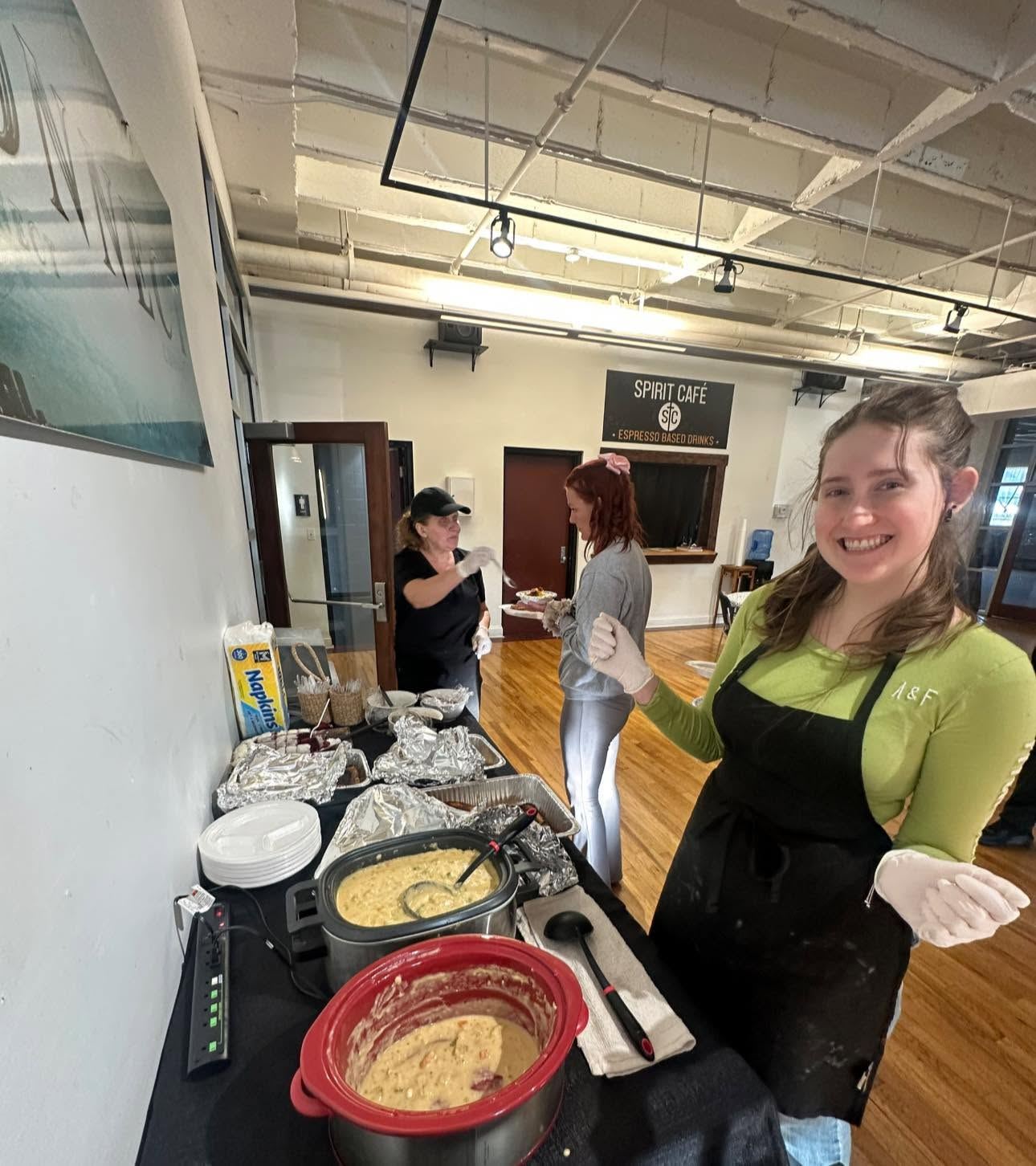Trays of food being prepared for the Friday community meal
