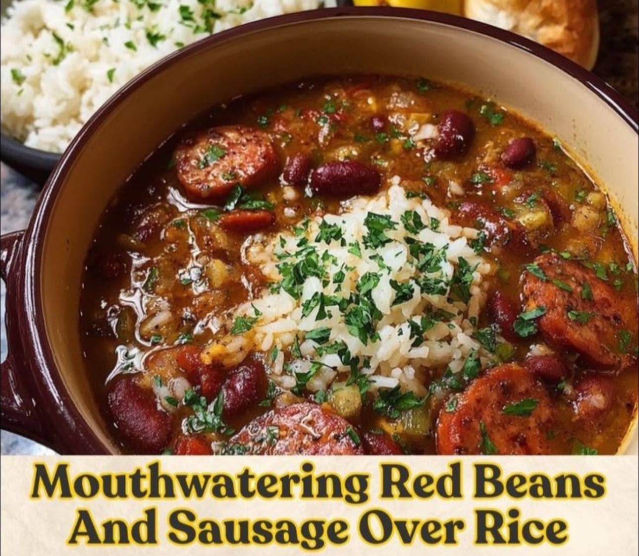Red beans and sausage over rice prepared for the community meal